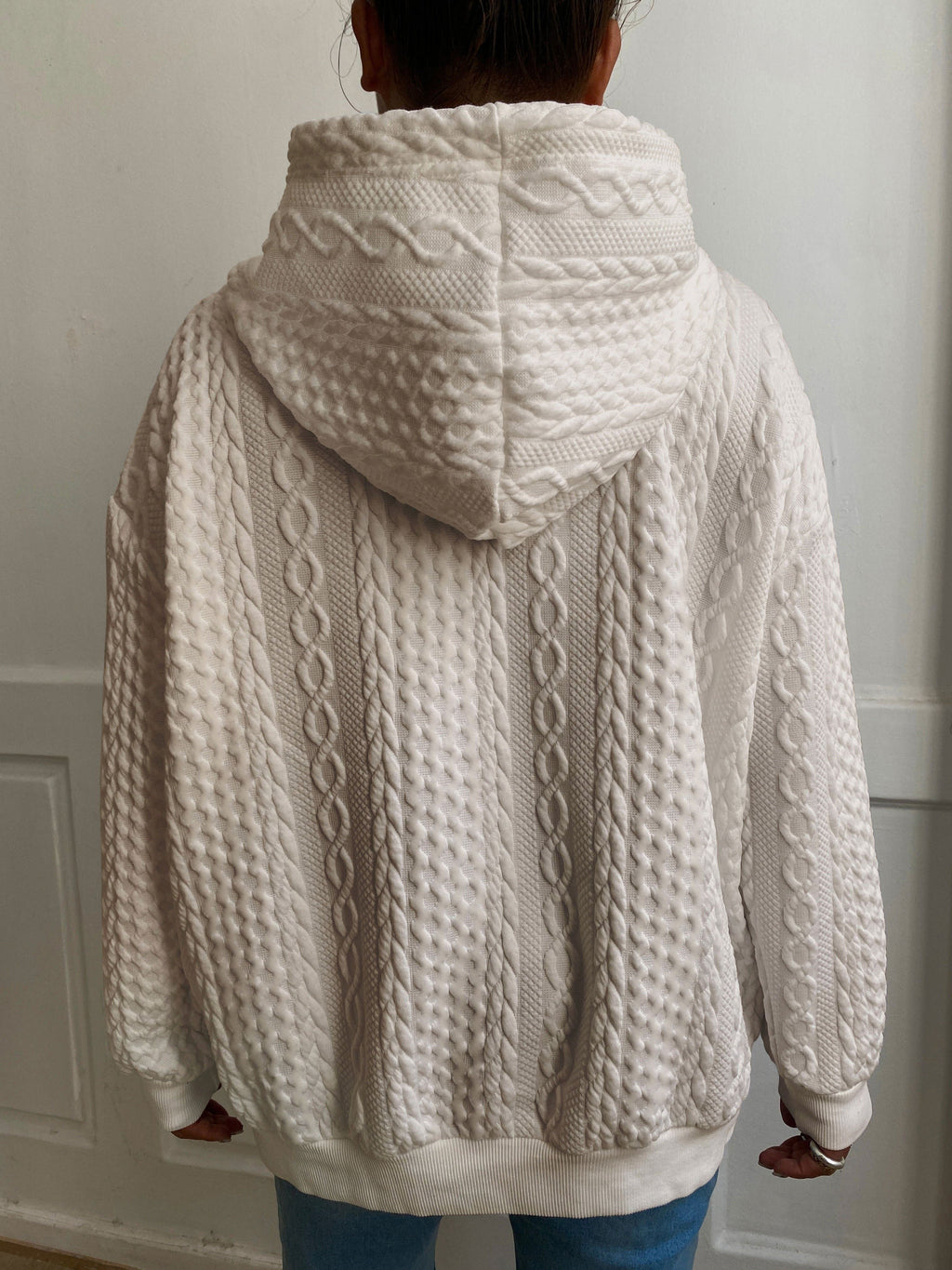 [Solid Ribbed Hoodie] Plus Size Women's Solid Ribbed Long Sleeve Hoodie - Slight Stretch Drawstring Sweatshirt