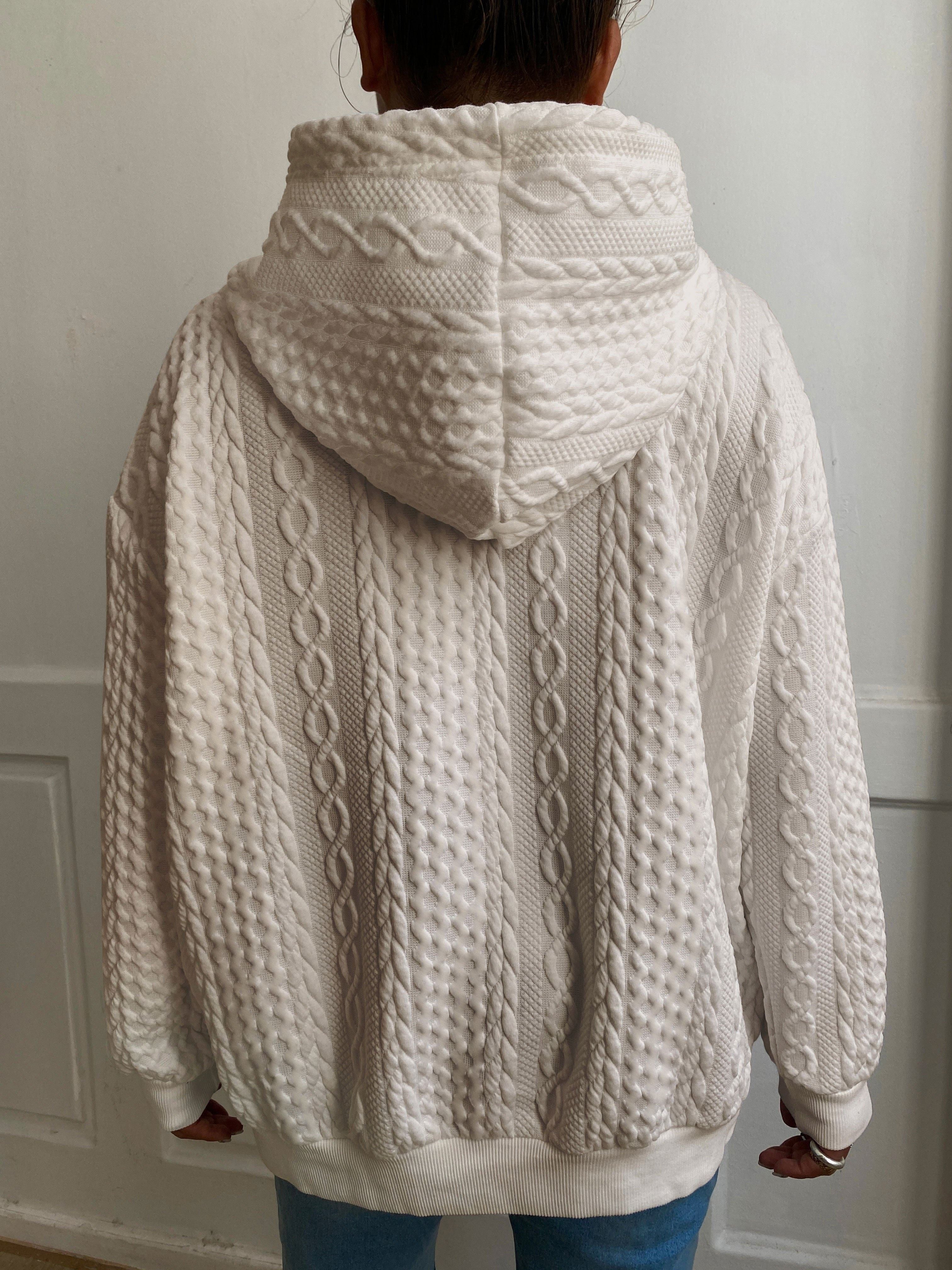 [Solid Ribbed Hoodie] Plus Size Women's Solid Ribbed Long Sleeve Hoodie - Slight Stretch Drawstring Sweatshirt