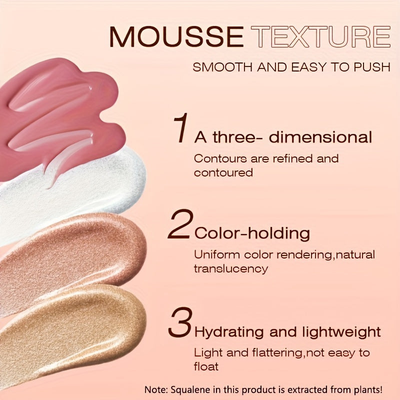 3-IN-1 Multi-Functional Makeup Pen - Contour, Highlight, Blush with Natural Moisturizing Creamy Soft Liquid Formula, Plant Squalane, Glitter Shimmer Powder for Cheeks - Easy to Use, Long-Lasting, Cruelty-Free, Vegan-Friendly