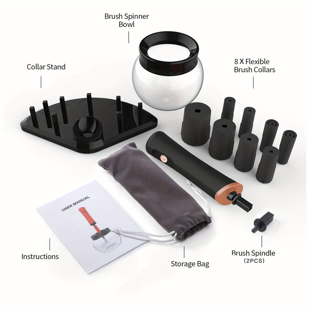 QuickClean Battery-Operated Makeup Brush Cleaner - Efficient Residue Removal, Adjustable Speeds, With Drying Function, Perfect for Home and Travel Use