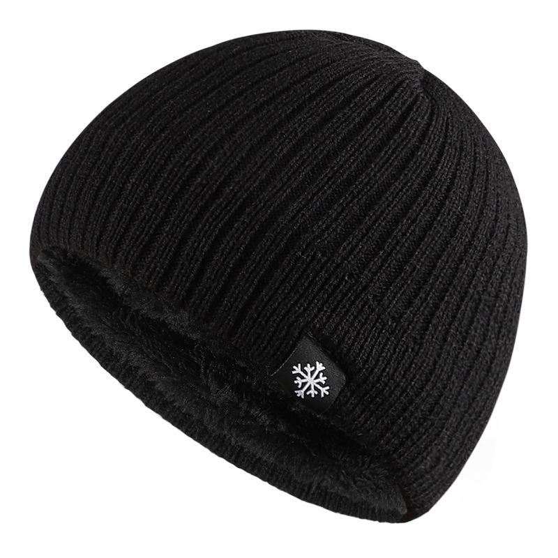 Snowflake Logo Striped Knitted Beanie, Double-Layer Fleece-Lined Thick Warm Comfortable Brimless Hat for Autumn and Winter Outdoor Casual Sports Mountaineering Skiing Running Cycling Windproof Ear Protection Street Hip-Hop Sn