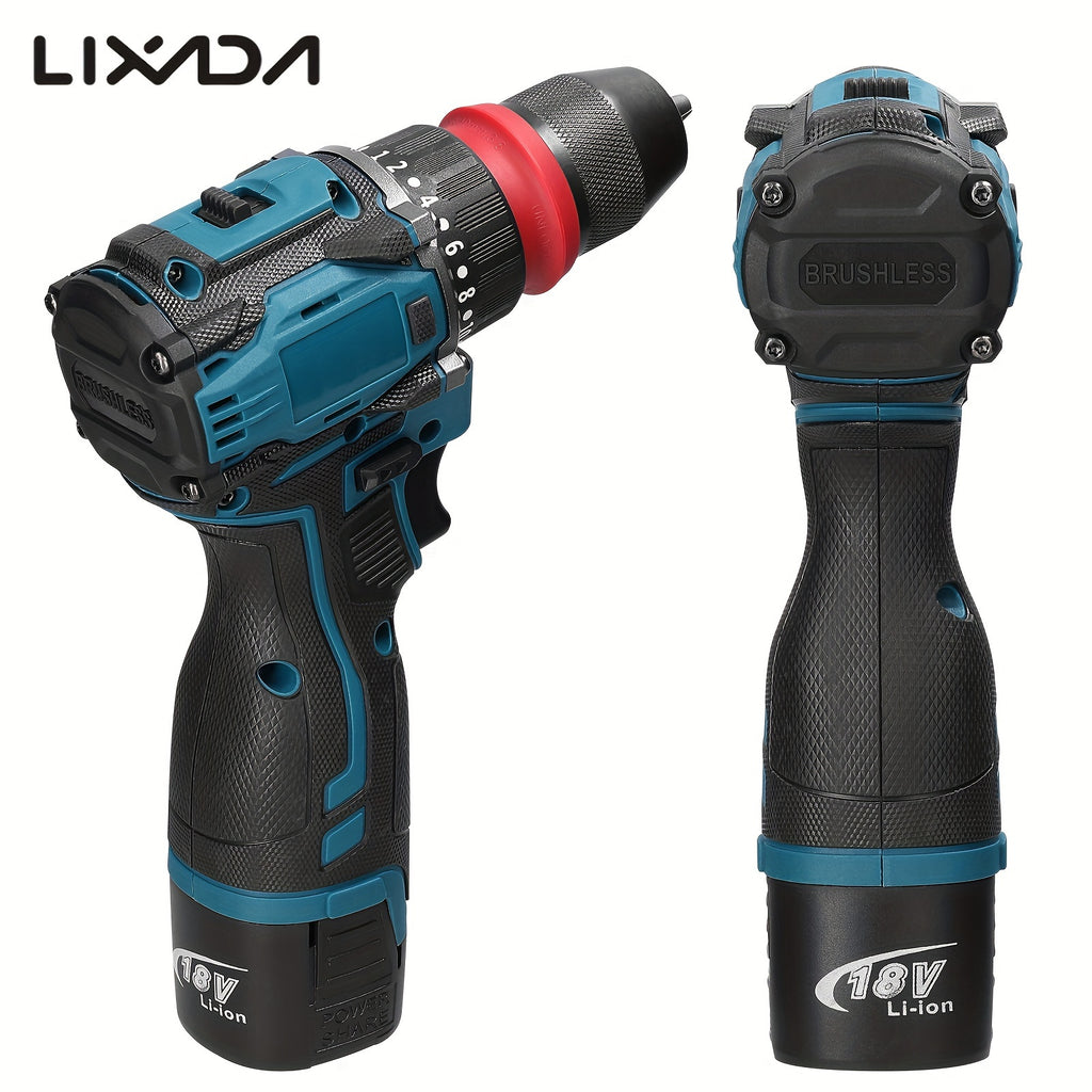 LIXADA 18V 2in1 Lithium Drill Electric Screwdriver Multi-function Power Tool 45Nm Torque Brushless Motor Practical Screw Driver For Home Appliances Furniture Installation Automotive Electronics