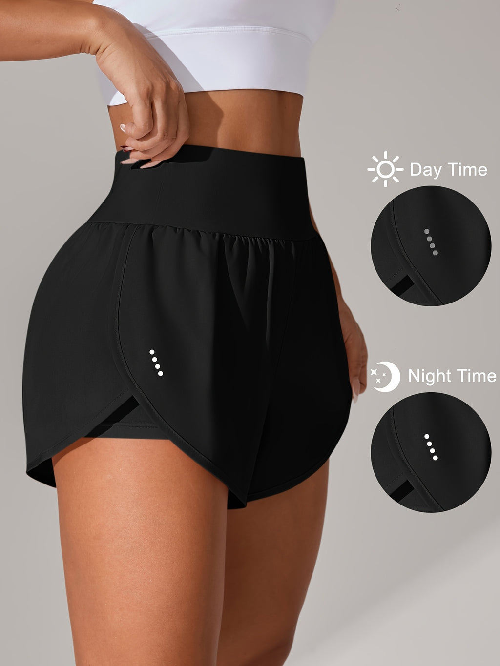 [Yoga Activewear] Women's Light Blue Yoga Shorts - Casual & Loose-Fit, High-Waisted with Ruffle Detail, Stretchy Polyester-Elastane Blend, Machine Washable, Perfect for Spring/Summer/Fall