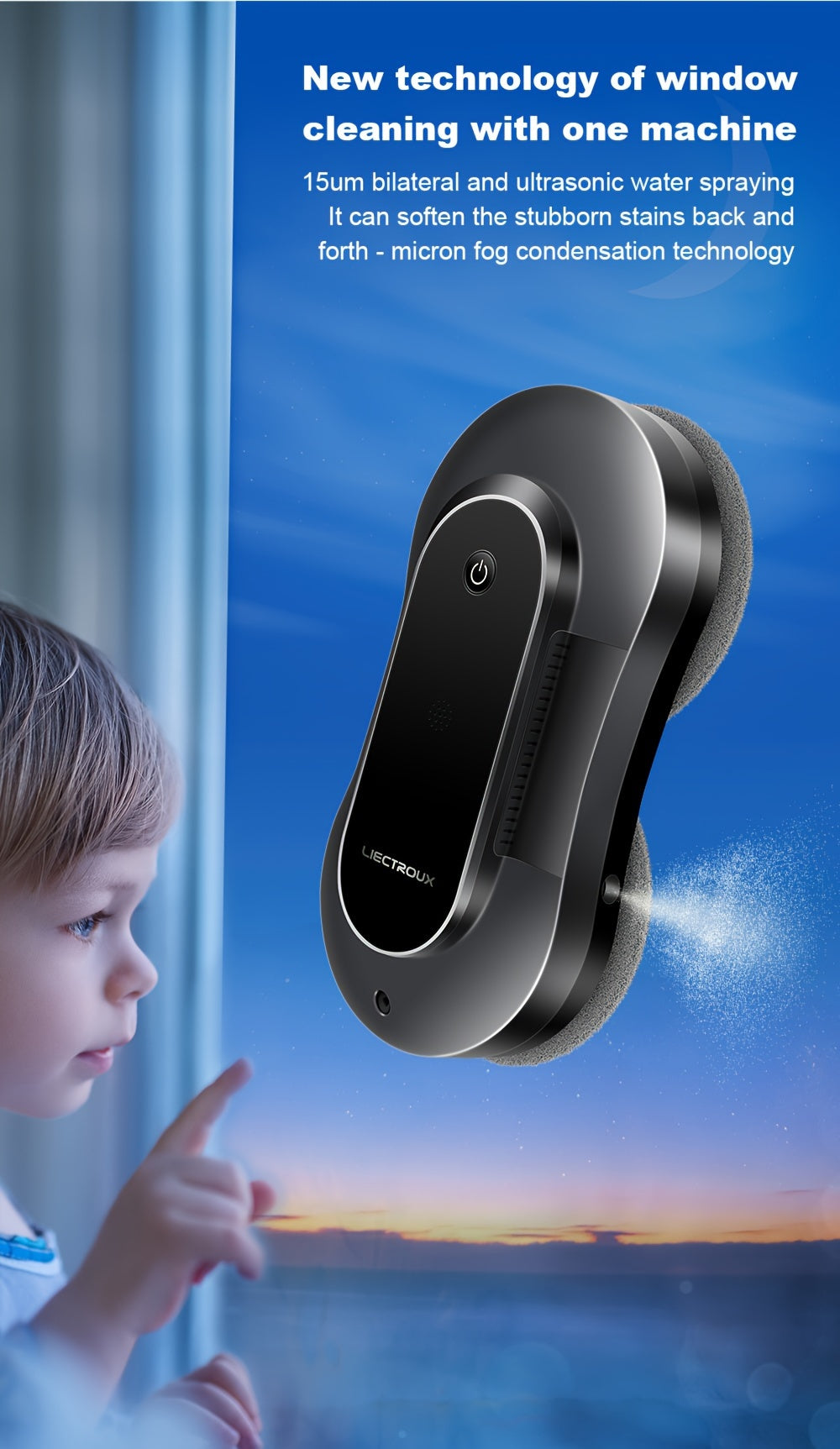 Robot Window Cleaner Liectroux YW810, 2-Way Water Spray, Ultra-thin, Robot Vacuum Cleaner For Windows, Home Electric Glass Washer & Wiper, Dry & Wet Mopping, AI Route, Brushless Motor, APP & Remote Control, Quadruple Security