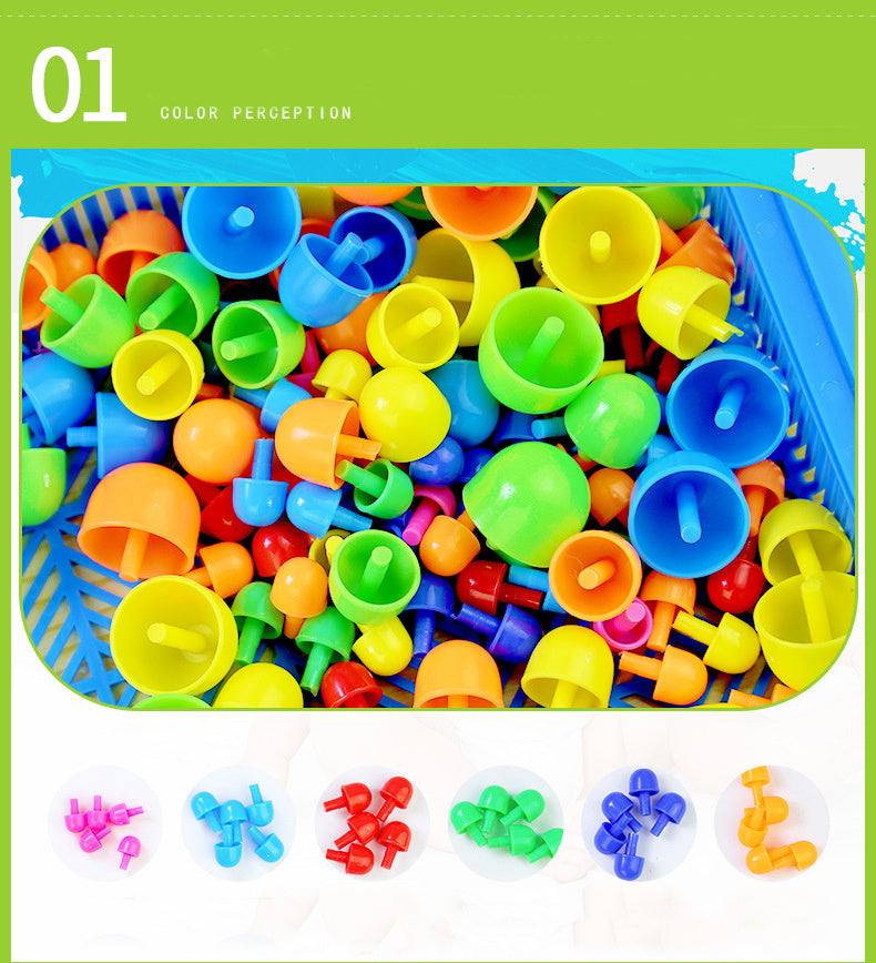 Diikamiiok 296pcs Plastic Mushroom Nail Building Blocks Puzzles Kids Educational Game Color Cognition Intellectual Educational Toys For Children Gifts Easter Gift Christmas, Halloween Gift