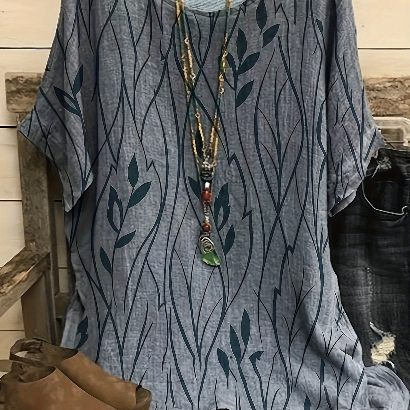 [Plus Size Elegant Floral Tee] Plus Size Elegant T-shirt, Women's Plus Casual Floral Print Round Neck Half Sleeve Tee