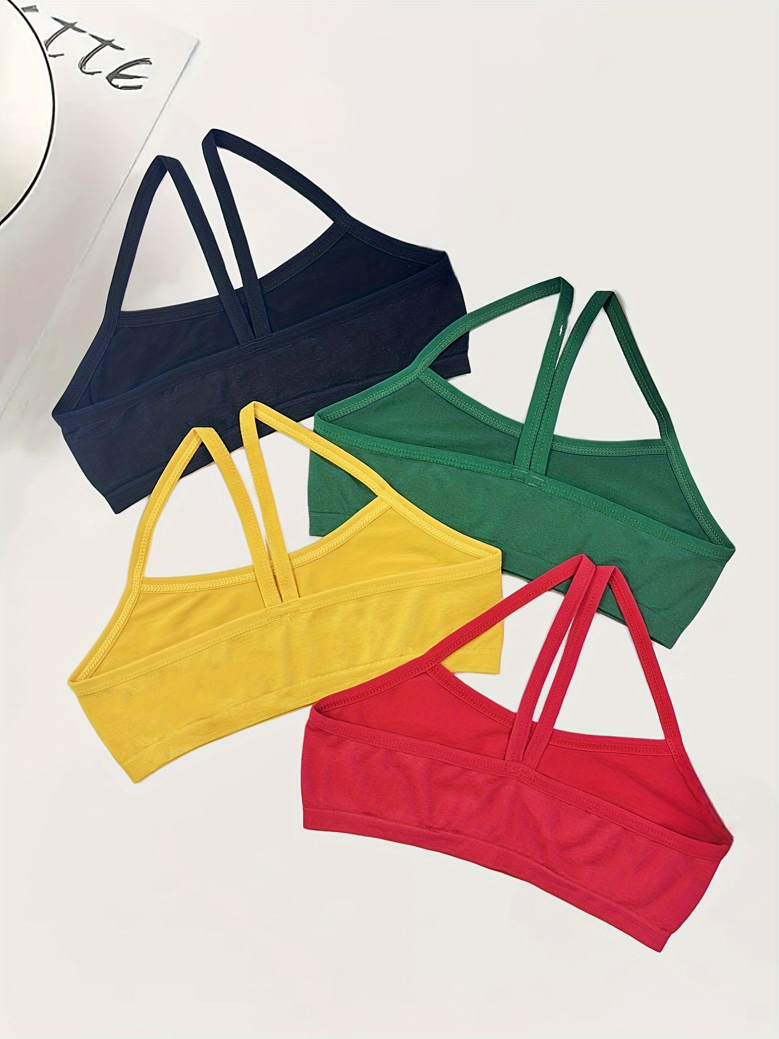 Holiday Style 4pcs Girls Training Bras Stretchy Sports Bralette Sleeveless Crops Tank Tops Underwears For 6-14 Years Old Kids