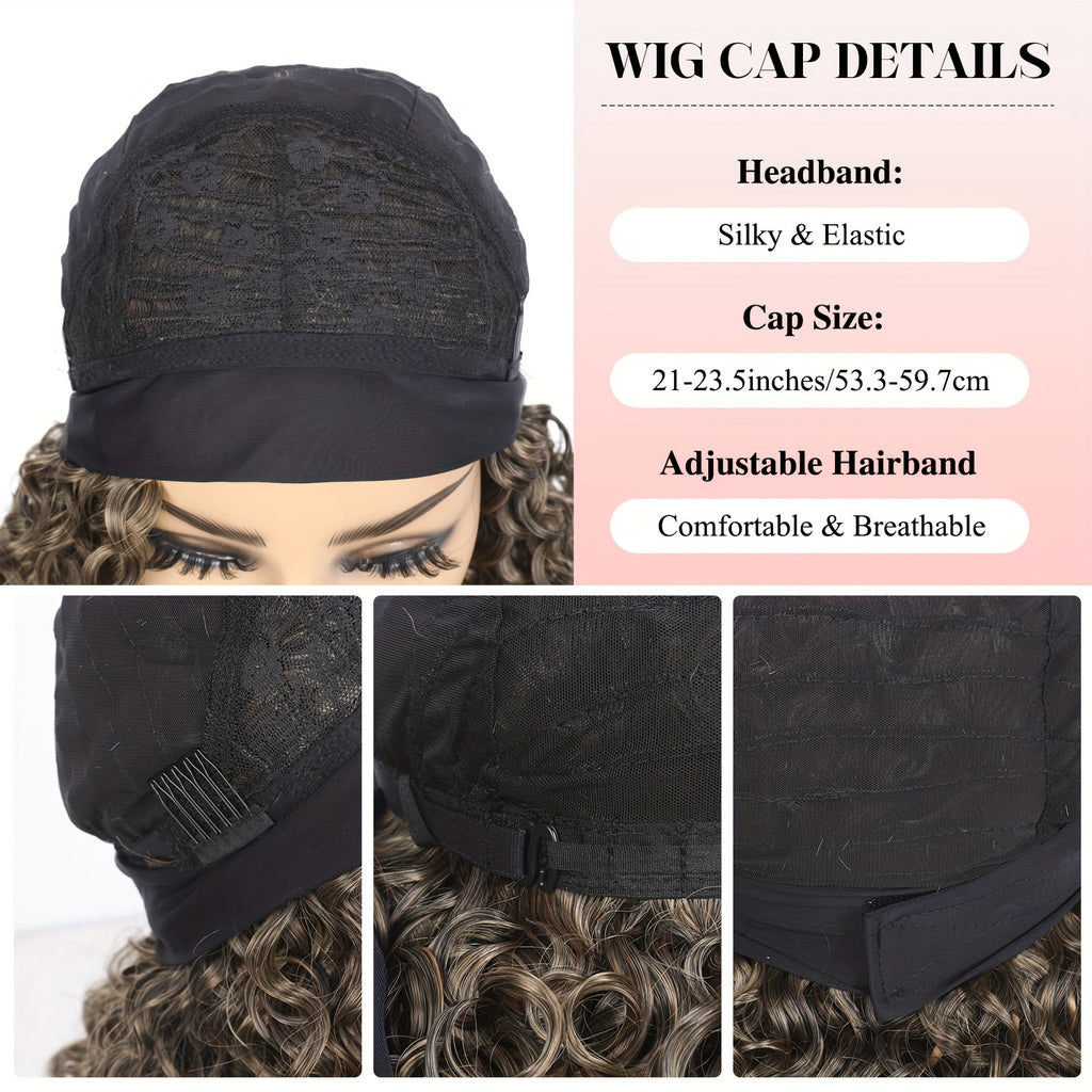 Ombre Blonde Curly Headband Wigs for Women Honey Blond Soft Hair Afro Curl Coily Synthetic Wig Headband Wigs for Mothers Day Gifts (Ombre Blonde)