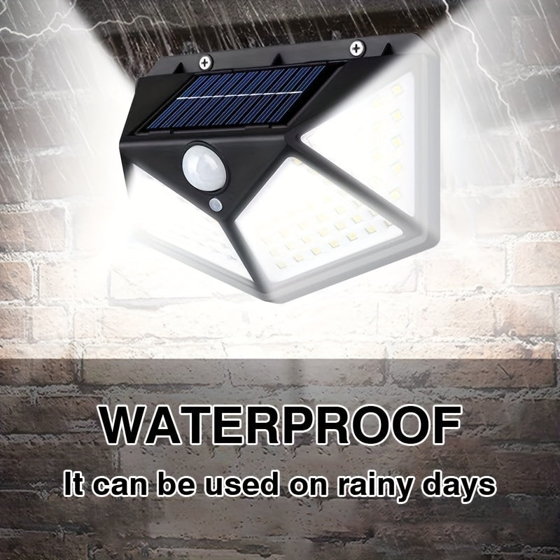 New 100LED wall sensor light, intelligent light sensor, solar charging, brightness automatic adjustment, outdoor solar sensor light, four side luminous human sensor wall light