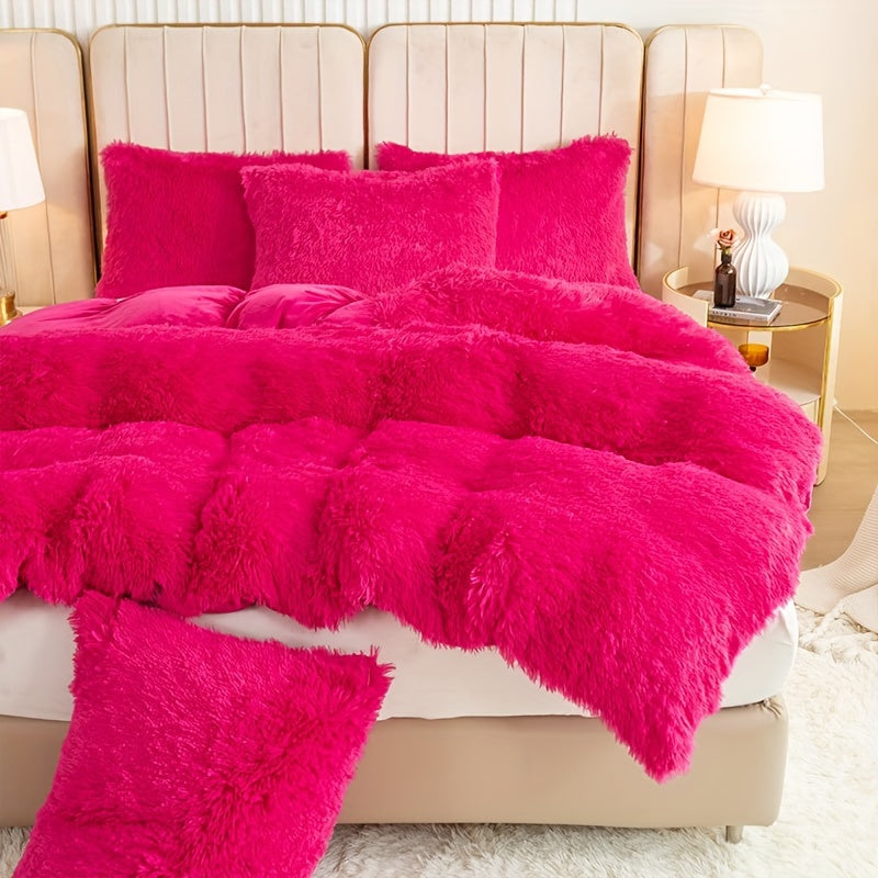 [Plush Duvet Cover Set] 3pcs Multicolor Plush Duvet Cover Set - Soft And Warm Bedding For Bedroom, Guest Room, And Dorm Decor