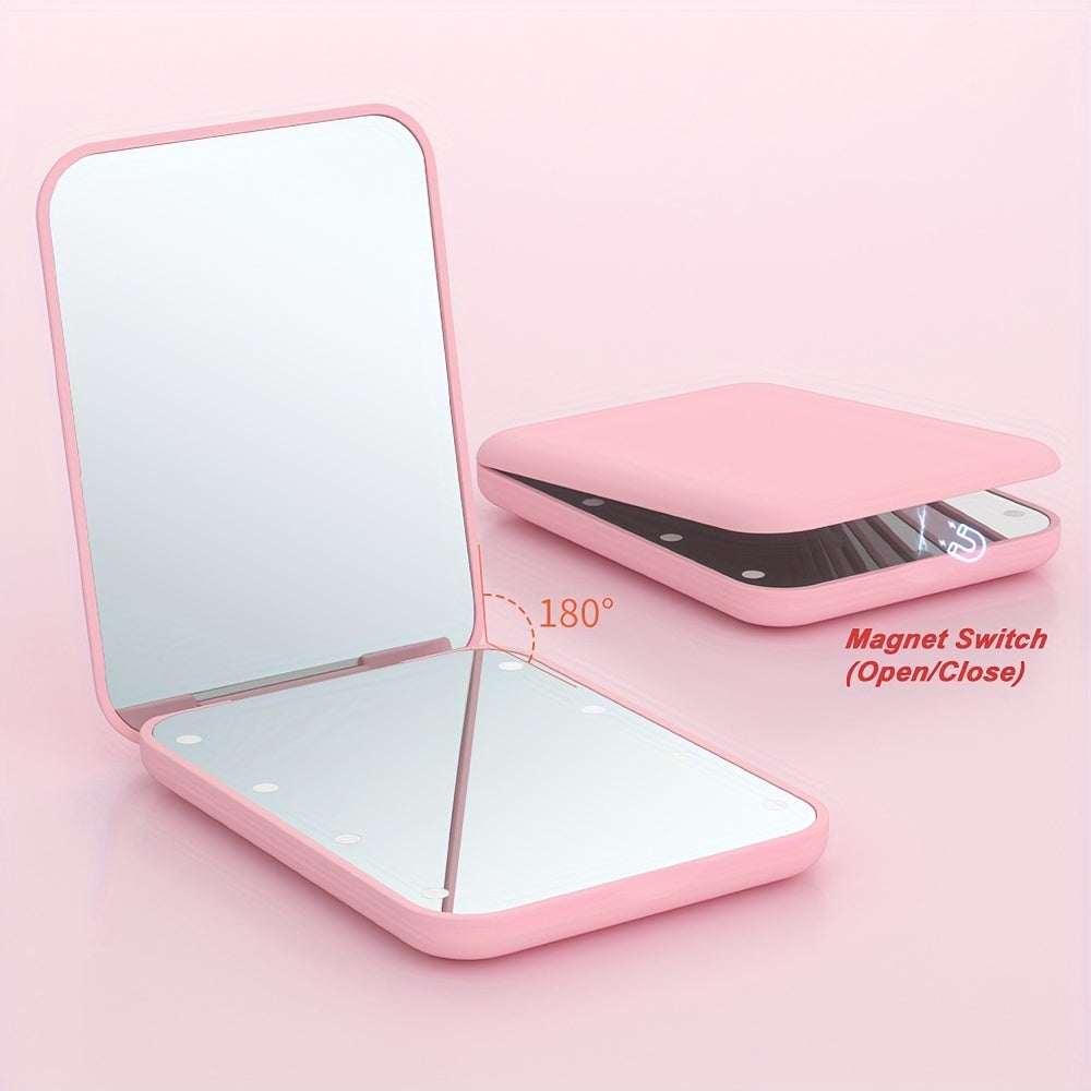 LED Pocket Makeup Mirror - Double-Sided, 1X/3X Magnified, Compact, Portable, Folding, Hand-Held, Small, Lighted Mirror with Wallet Design for Travel, Gift, and Everyday Use