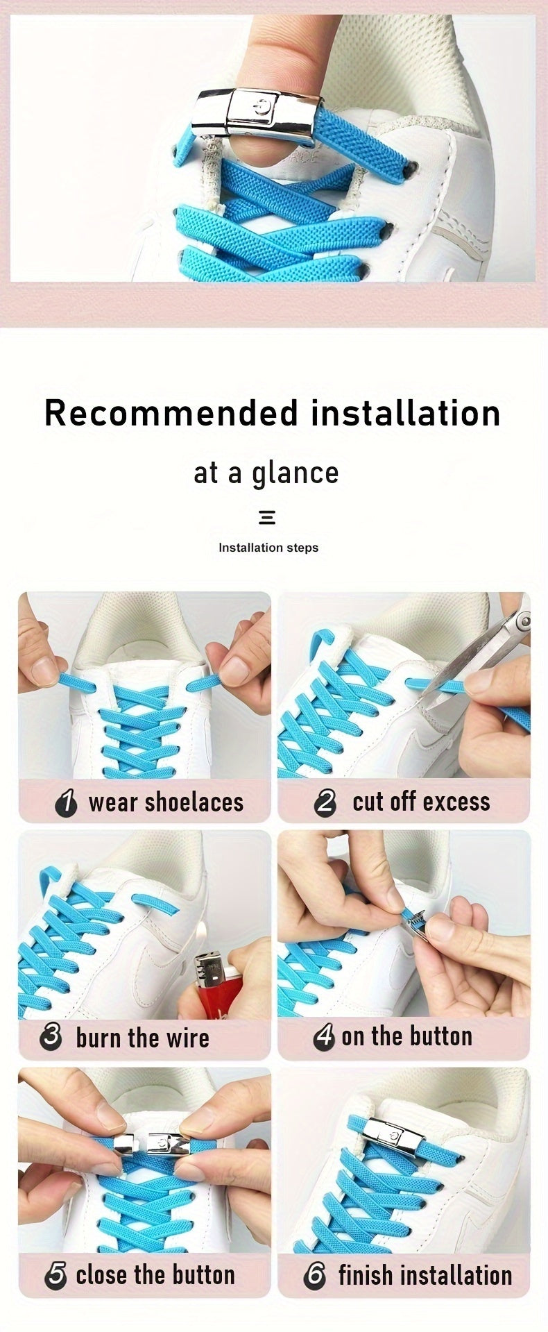 1Pair Elastic No-Tie Shoelaces, Lazy Metal Lock Laces For Women & Men