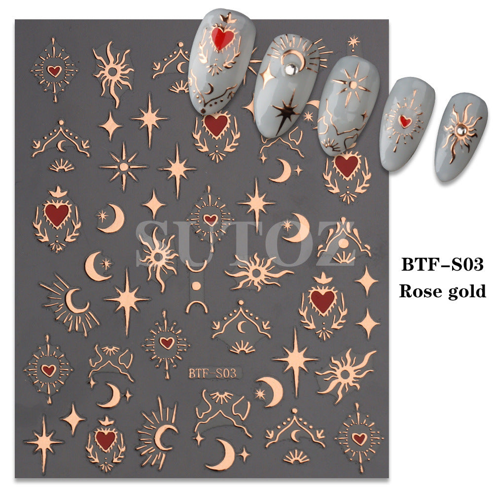 Golden Sun, Moon, and Star Nail Art Stickers - Self-Adhesive 3D Decals for French Nail Design and DIY Decoration