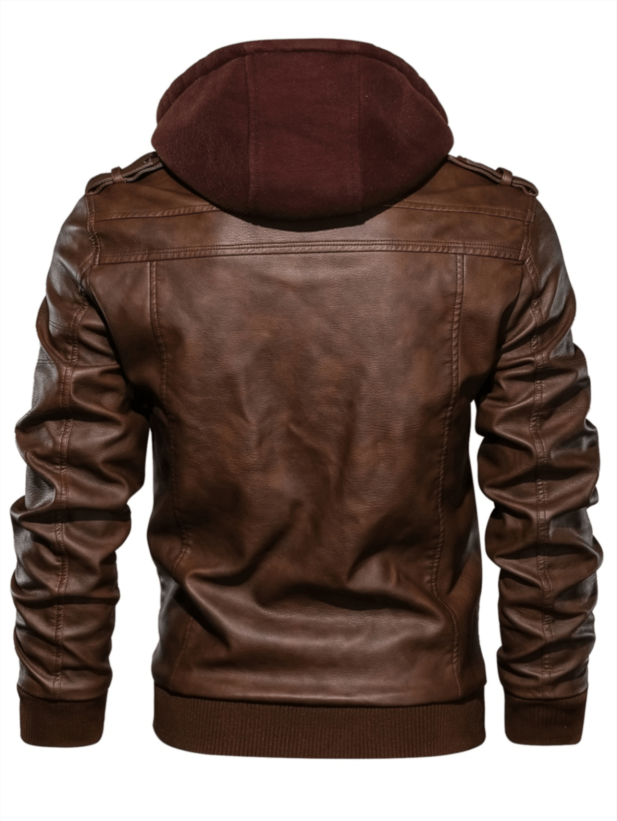 Men's PU Leather Hooded Pockets Zipper Long Sleeves Jackets