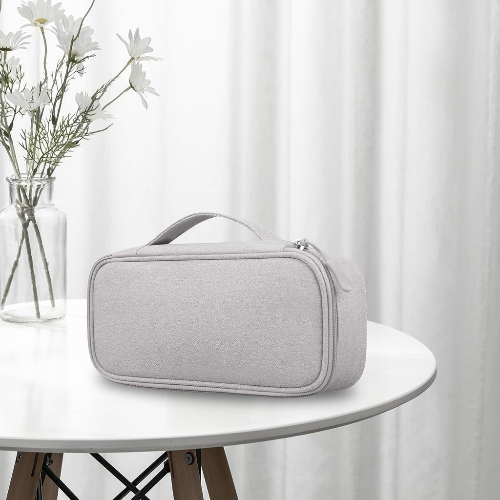 Electronics Travel Organizer Bag with Tech Compartment Labels (Laptop/Power Bank/Chargers) - Light Gray Portable -C/Lightning/-A Hub-like Case, Multi-Purpose Pouch for Cables, Hard Drives, External Drives - Ideal for Tech