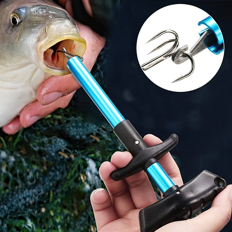 1pc T-Shaped Fish Hook Remover - Aluminum Alloy Fishing Tool with Ergonomic Handle & Blue Handle for Efficient Hook Separation, Ideal for Holiday Gifts (Father'S Day, Christmas, Thanksgiving), Fishing Accessory, Sleek Metalli