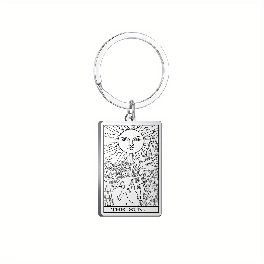Vintage Stainless Steel Major Arcana Tarot Pendant Keychain - Powerful Divination Tool and Fashion Accessory