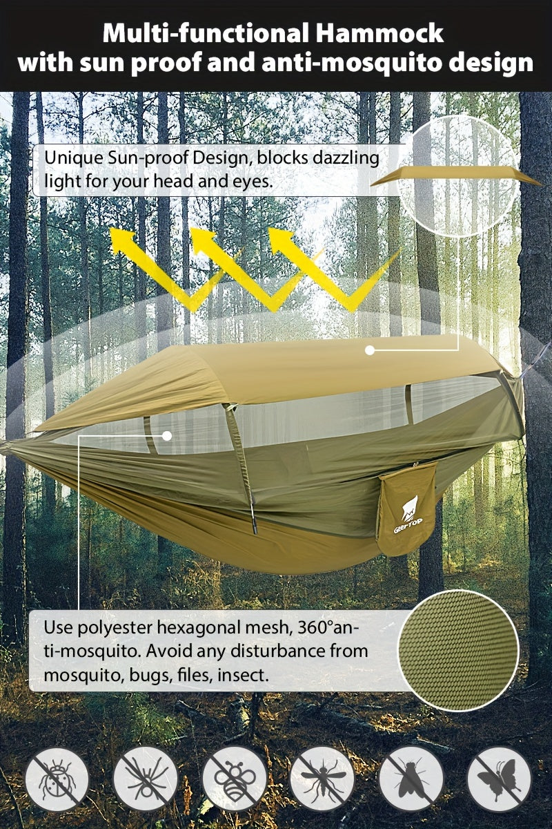 GEERTOP 3in 1 Outdoor Hammock with Mosquito Net Sun Shelter Rainfly, Double Sleep Rest Camping Hammock for Backpacking Travel Garden Park