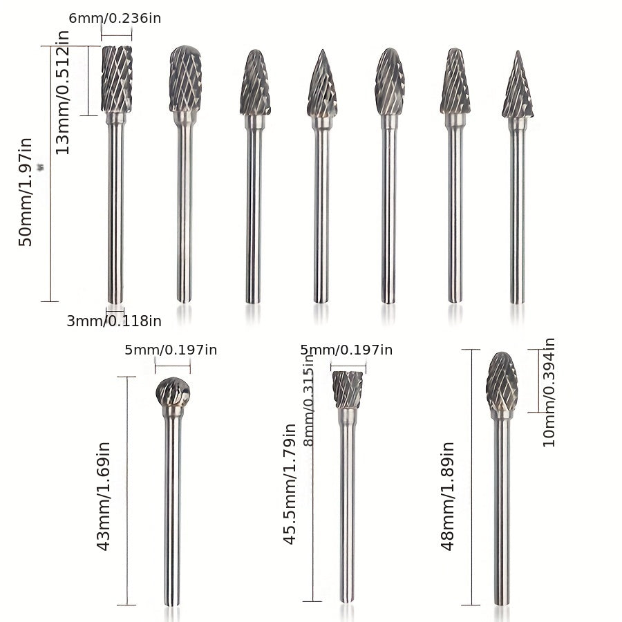 10pcs Tungsten Carbide Burr Set, Double Cut Alloy Steel Grinding Heads, Compatible with Dremel Rotary Tools, for Wood, Metal, Stone, Gemstone - Handheld & Welding Use, Assembly Required, Grinding Bits for Steel