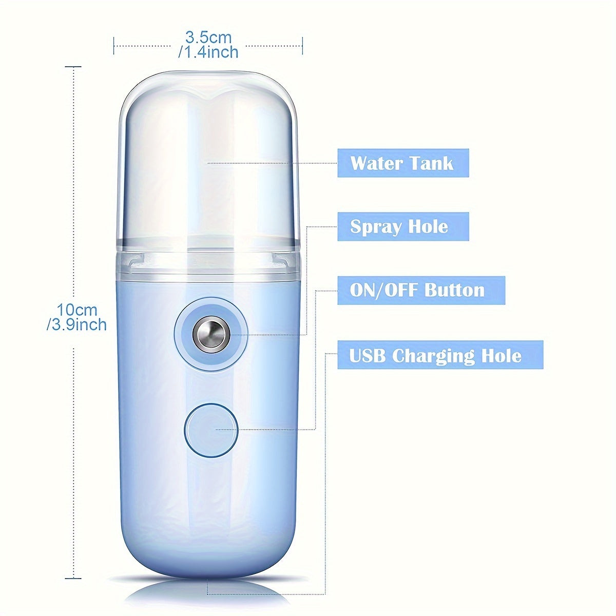 Cloud Prime Portable Mini USB Rechargeable Mist 30ml - Long-Lasting Battery, Formaldehyde-Free, 3 Colors (White/Pink/Red) with Ergonomic Design for Face & Body Hydration, Travel-Friendly Skincare Tool, Sleek Cylindrical Desig