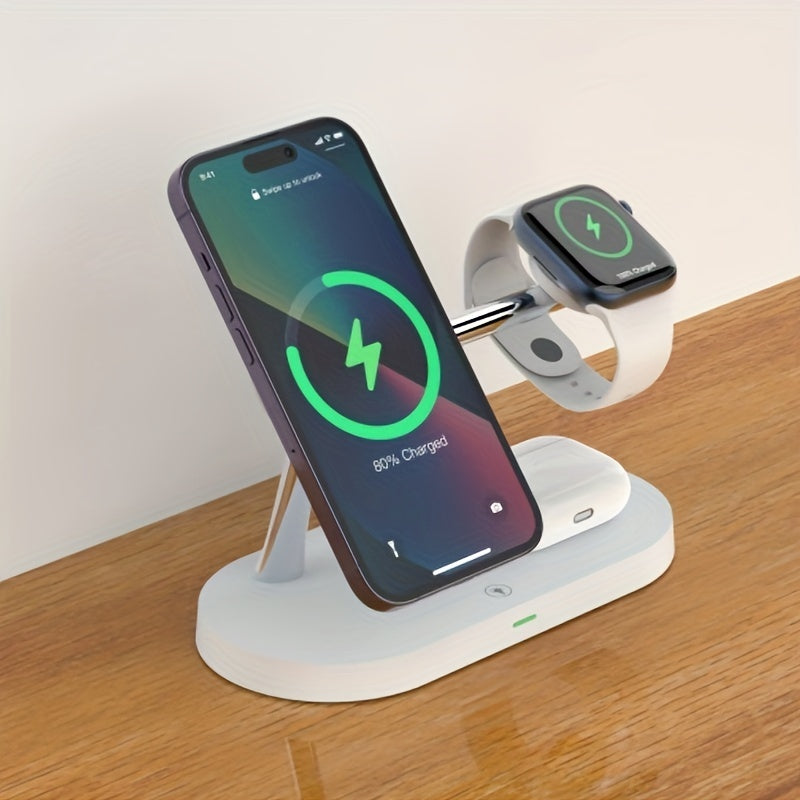 Magnetic 5 In 1 Wireless Charger Stand 3 Devices At The Same Time, 15W Qi Fast Charging Dock Station Holder 3 Adjustable Light Compatible With IPhone 14/13/12 Pro Max Mini, IWatch SE/6/5/4/3/2, AirPods 3/2/Pro