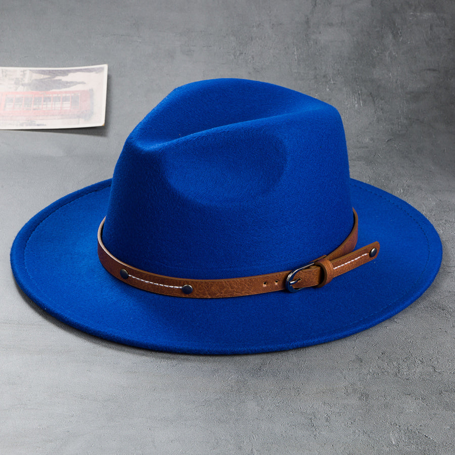 Men's Retro Felt Top Hat, Leather Buckle Accessory, Jazz Hats