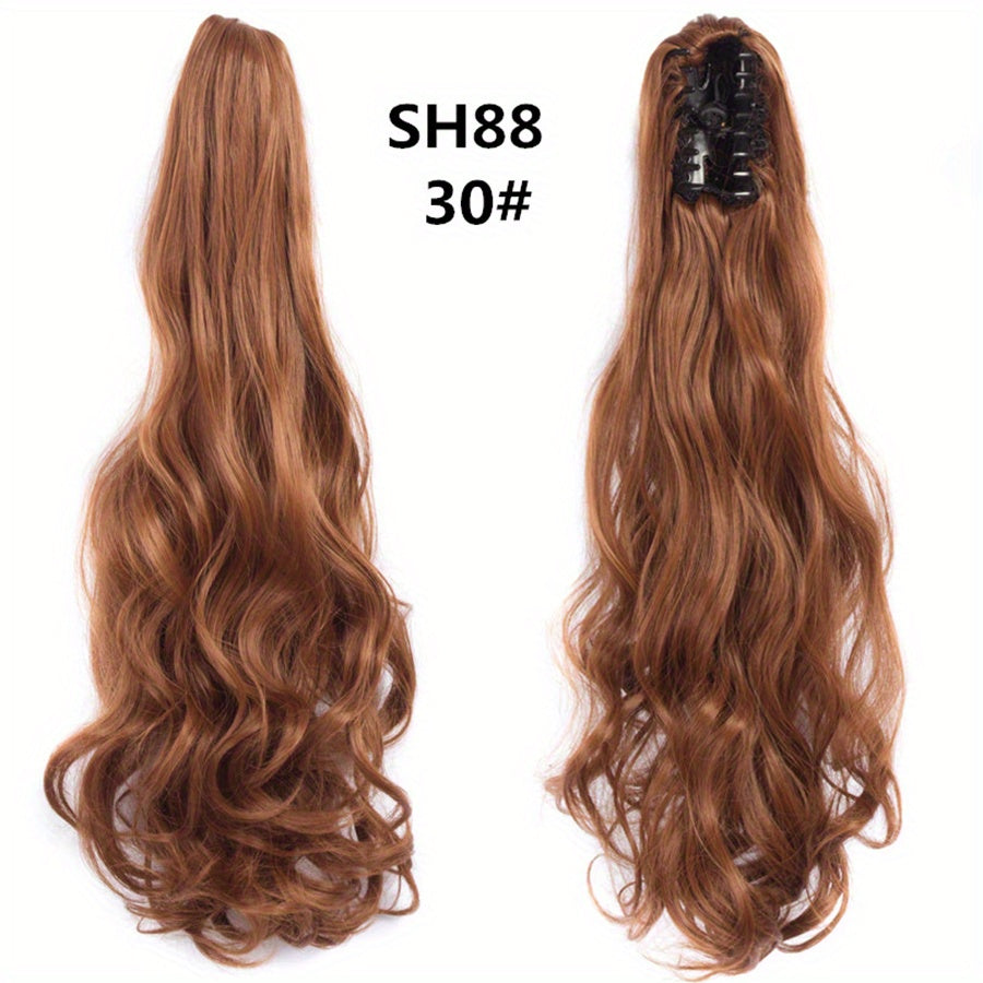 Long Wavy Ponytail Extensions - 22 Inch Claw Clip In Synthetic Hair Piece For Women - Add Volume And Style To Your Hair Halloween Christmas
