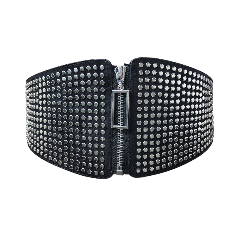 Wide Elastic Studded Belt Female Waist Gothic Plus Size Stretch Girdle Ladies Long Belts For Women Corset Waistband