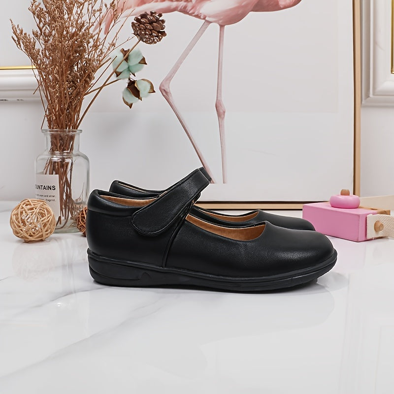 Girls' Black Mary Jane Shoes with Bow Detail - Non-Slip Synthetic Faux, Ideal for Performances & School Uniforms