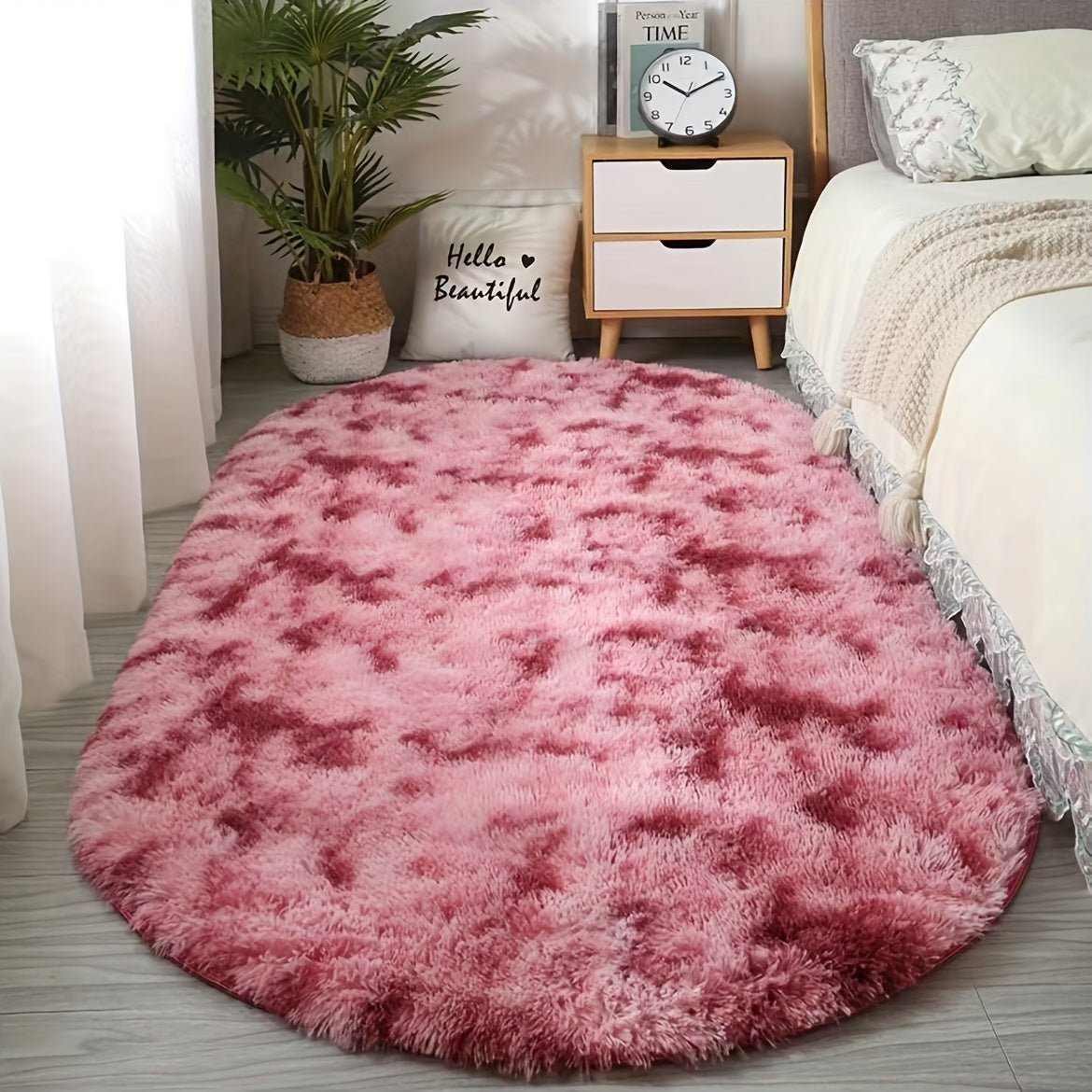 [Soft Polyester] Plush Oval Area Rug | Soft Polyester | Hand Washable | Bedroom and Living Room