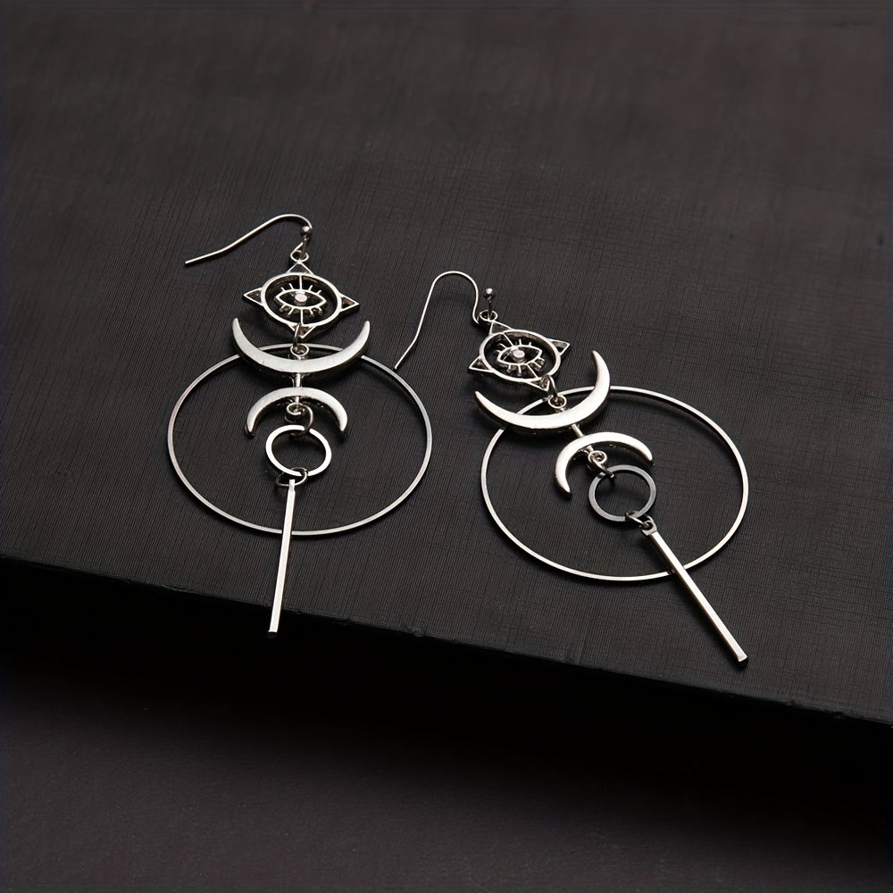 Vintage Moon Evil Eye Hook Drop Earrings Exaggerated Personality Punk Earrings For Women   Gift 1Pair