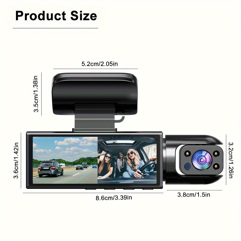 1080P Dual Camera Dash Cam For Cars With IR Night Vision, Loop Recording, And Wide Angle Lens, 8.03cm IPS Screen