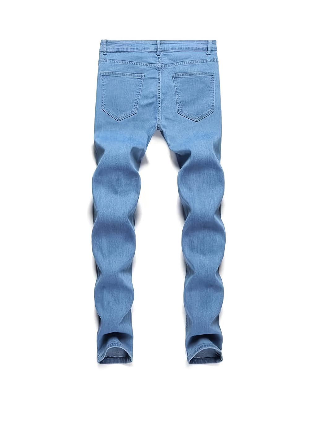 Slim Fit Distressed Cotton Jeans, Men's Casual Street Style Solid Color Washed Mid Stretch Denim Pants For Spring Summer