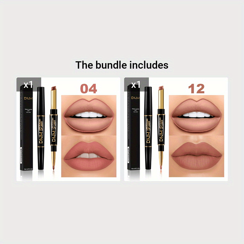 Double-Ended Gel Lipstick & Liner - Long-Lasting, High-Pigmented, Waterproof, Natural Makeup Effect for All Skin Types - Perfect Valentines Day Gift