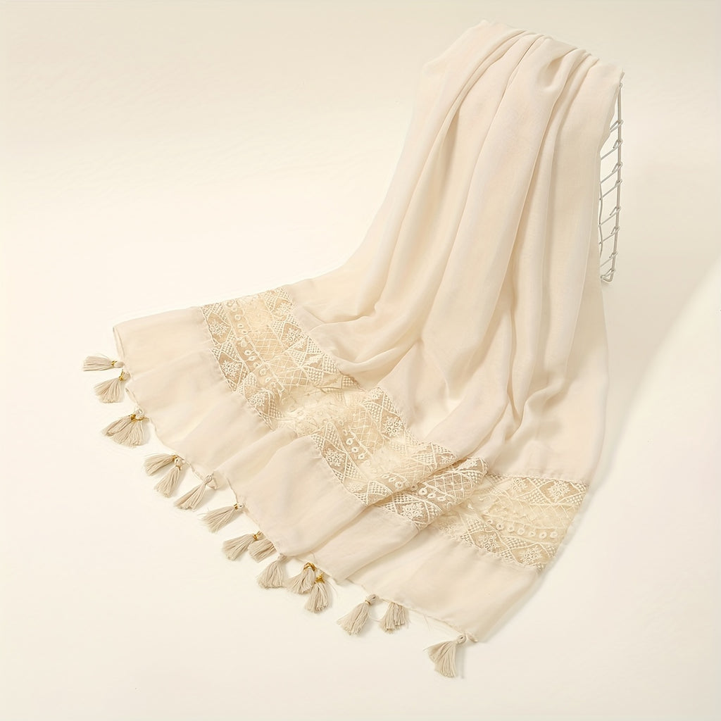 [Elegant Scarf] Elegant Embroidery Hollow Lace Tassel Scarf | Fashion Casual Cold Weather Scarves Wraps For Women for eid