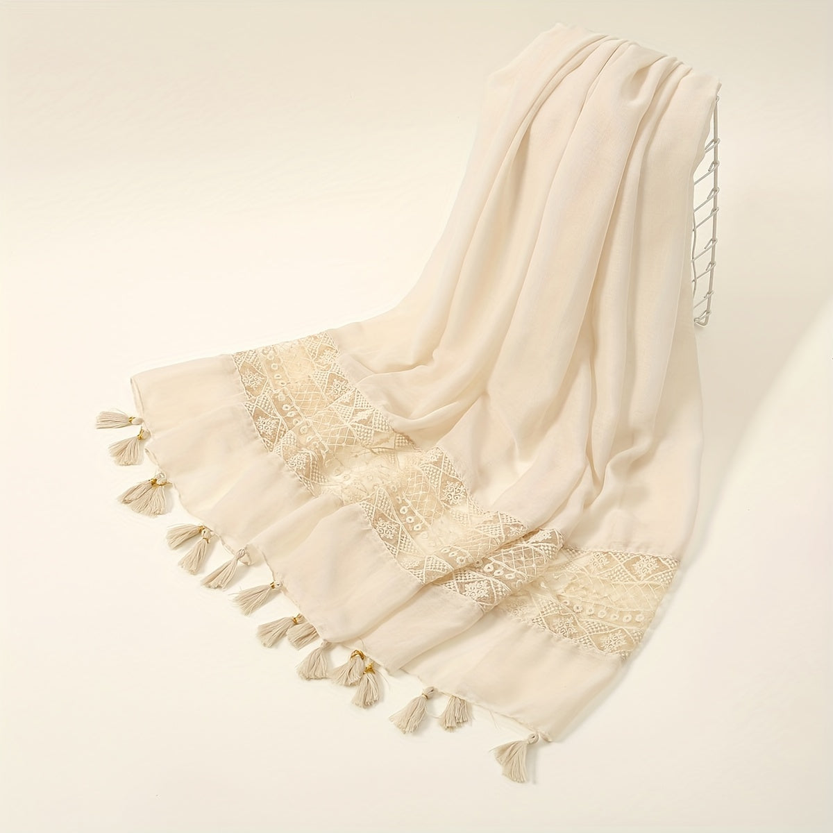 [Elegant Scarf] Elegant Embroidery Hollow Lace Tassel Scarf | Fashion Casual Cold Weather Scarves Wraps For Women for eid
