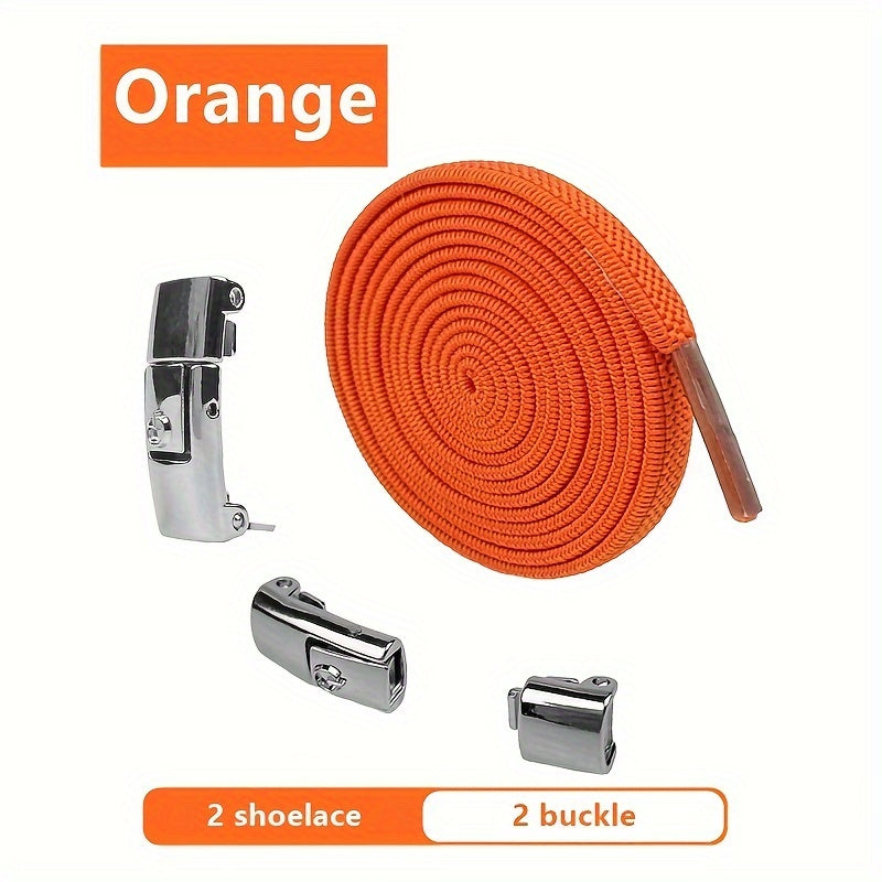 1Pair Elastic No-Tie Shoelaces, Lazy Metal Lock Laces For Women & Men