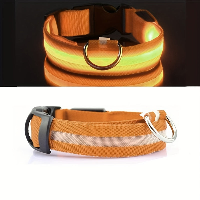 Reflective Light Up Dog Collar - Adjustable, Striped, Glowing for Night Safety and Visibility
