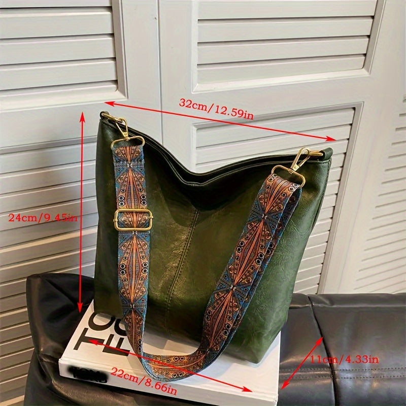 [Retro Bag] Large Retro Geometric Strap Bag | Wide Crossbody Bag, Fashion Shoulder Bag