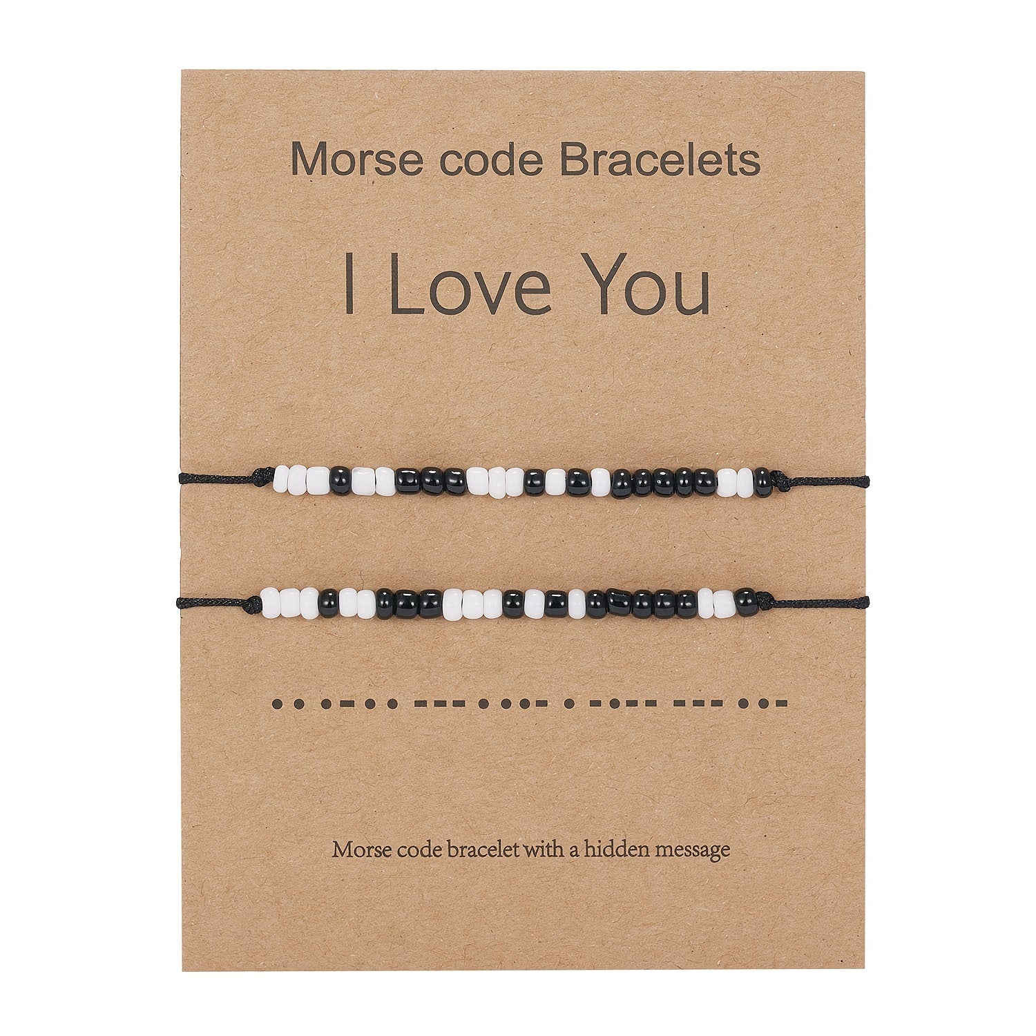 I Love You 2pcs/set Morse Code Black And White Rice Beads Woven Adjustable Couple Bracelets
