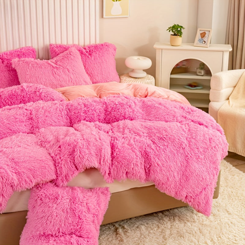 [Plush Duvet Cover Set] 3pcs Multicolor Plush Duvet Cover Set - Soft And Warm Bedding For Bedroom, Guest Room, And Dorm Decor
