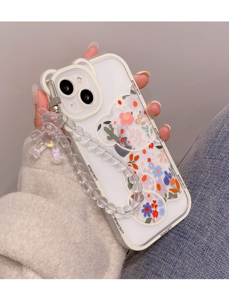 Transparent Phone Case with 3D Bear Ear Flower Design, Compatible with Iphone Models 13, 11, 14 Pro Max, 12, XR, X, XS, And 7, Offering Soft
