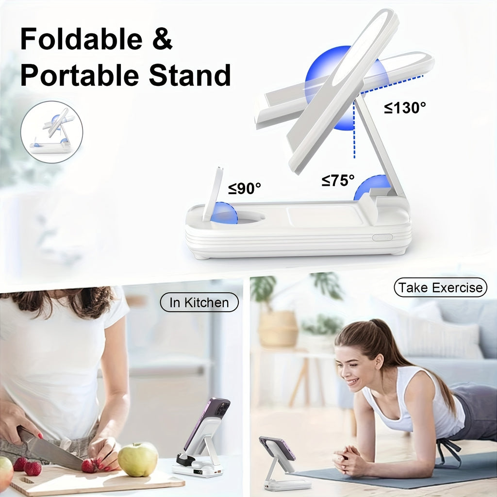 BezosMax 3 in 1 Wireless Charging Station 10000 mAh Power Bank Foldable Phone holder Magnetic Wireless Charger Adjustable angle lightweight Portable Fast charging Digital Power Display for iPhone/ iWatch/Airpods