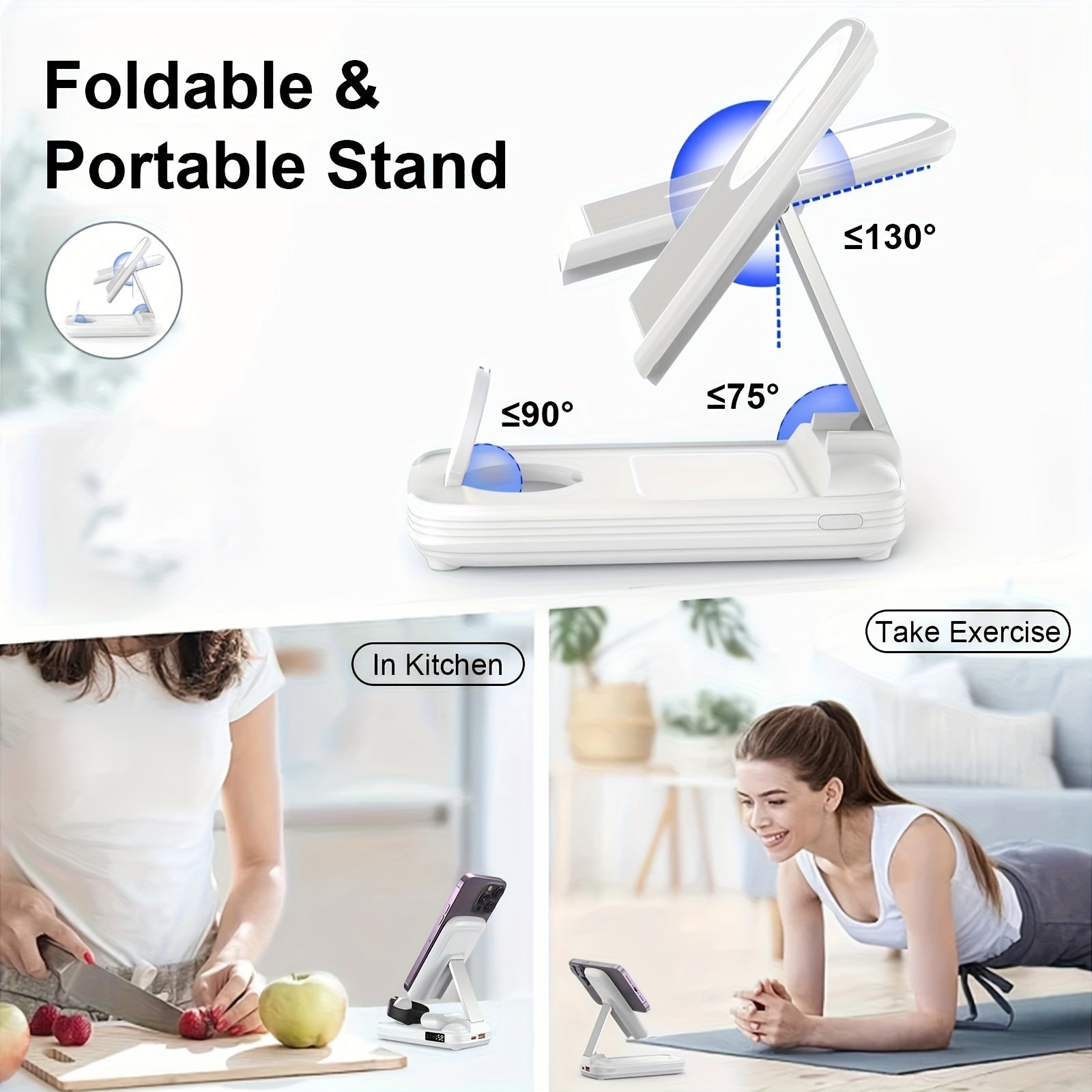 BezosMax 3 in 1 Wireless Charging Station 10000 mAh Power Bank Foldable Phone holder Magnetic Wireless Charger Adjustable angle lightweight Portable Fast charging Digital Power Display for iPhone/ iWatch/Airpods