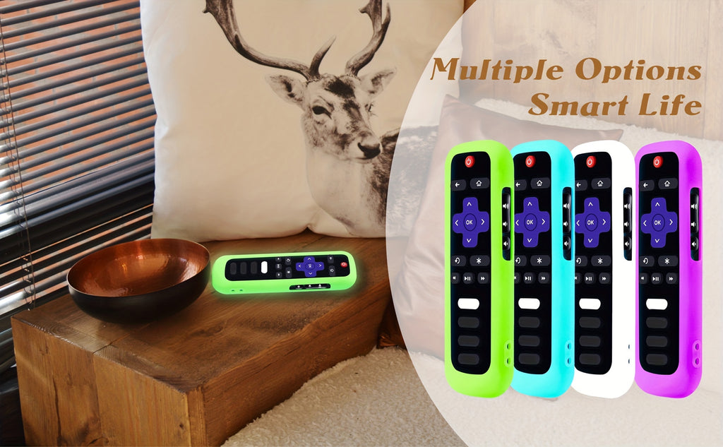 1pc Roku TV Remote Cover, Glow in the Dark Silicone Sleeve Case, Compatible with TCL Hisense Roku TV Steaming Stick 4K 4K+ Voice Remote, Universal Protective Battery Cover, 2022 Model, Uncharged, No Battery Included