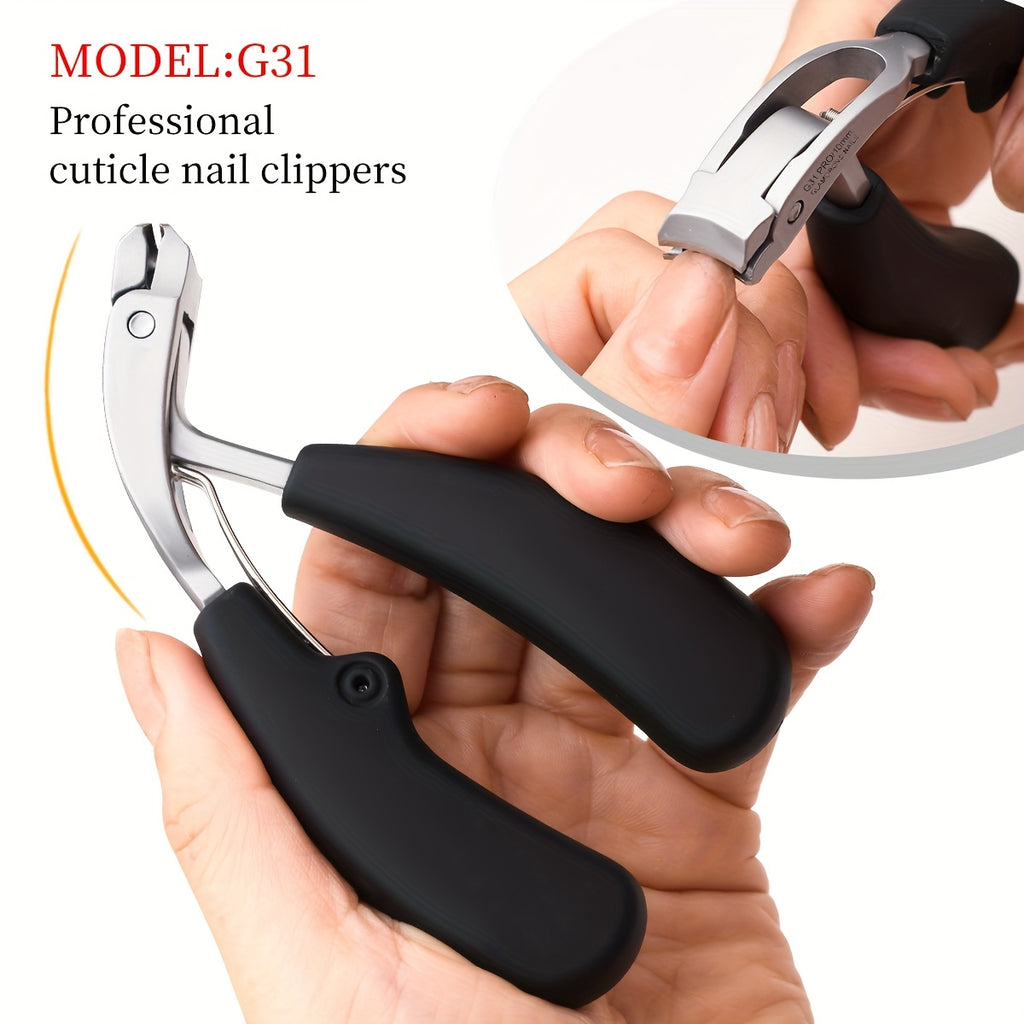 1pc G31 Premium Nail Clippers, Modern Design with Stainless Steel Blade, Concave Edge & Wide Opening for Thick Nails, Anti-Splash Long Handle, Arc Shape Cuticle Trimmer