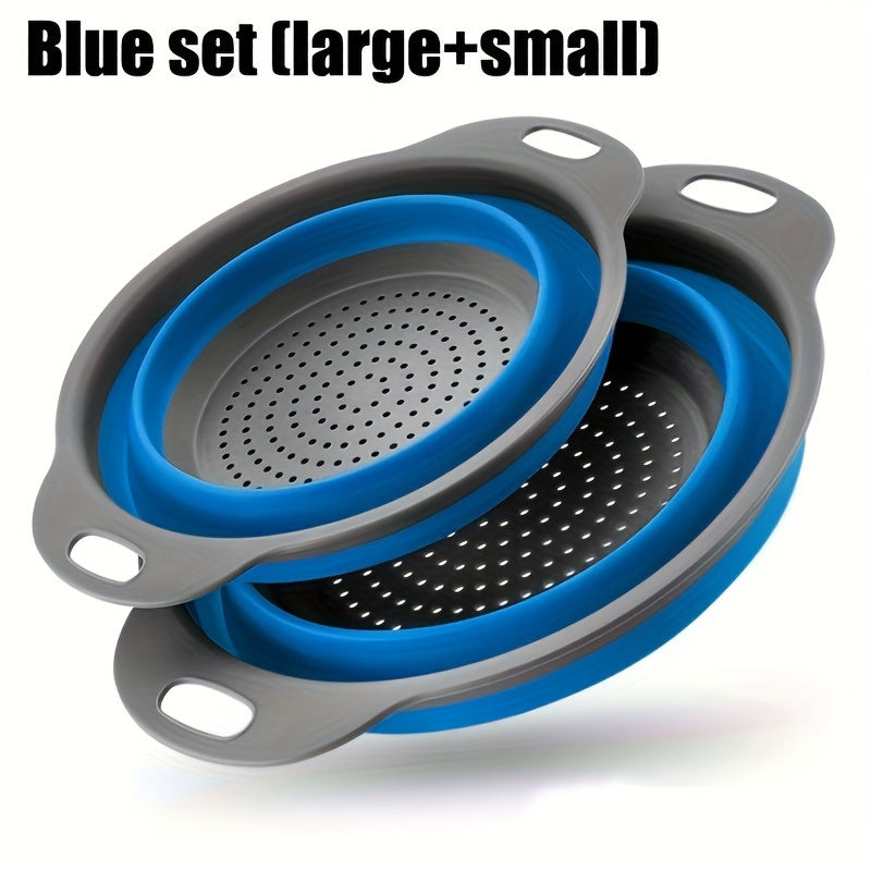 1/2 Set of Round Kitchen Draining Baskets, Foldable Funnel - Includes One Large And One Small, Perfect for Draining Pasta, Vegetables, And Fruits (Green, Red, Blue)