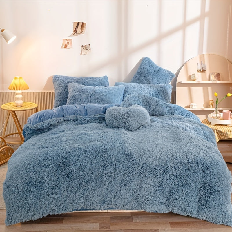 [Plush Duvet Cover Set] 3pcs Multicolor Plush Duvet Cover Set - Soft And Warm Bedding For Bedroom, Guest Room, And Dorm Decor