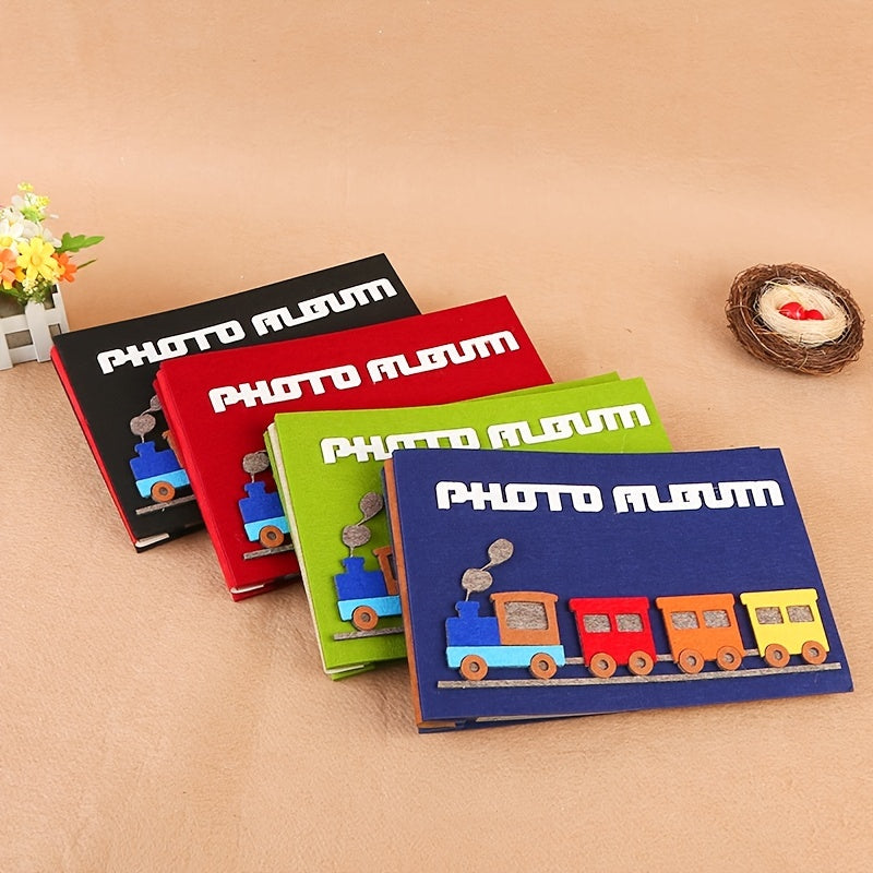 Cartoon Train Themed Felt Photo Album, Creative Self-Adhesive DIY Picture Book, Fabric Material With Gift Box Packaging