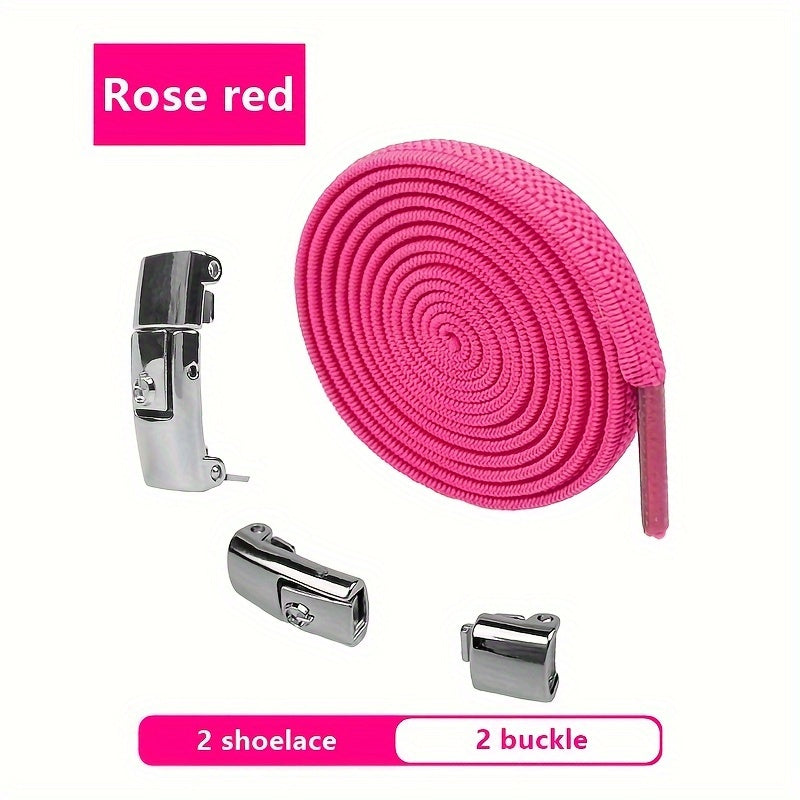 1Pair Elastic No-Tie Shoelaces, Lazy Metal Lock Laces For Women & Men